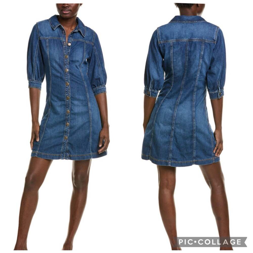 ba&sh Barb Denim Shirt Dress Small Mini Full Button Western Coastal Cowgirl